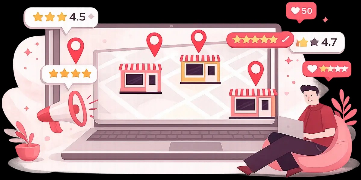 Franchise operator monitoring Google reviews across multiple restaurant locations on a laptop