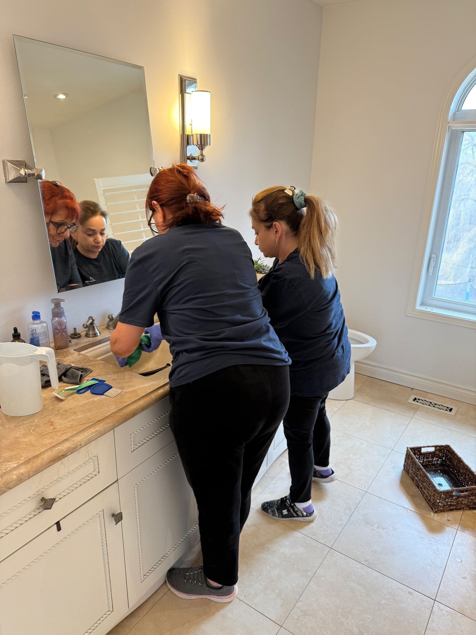 Home services owner reviewing feedback on a laptop